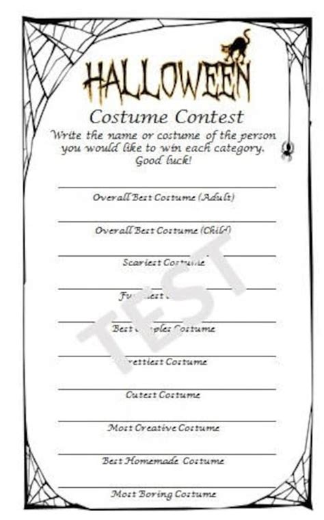 Halloween Costume Contest Ballot Printable